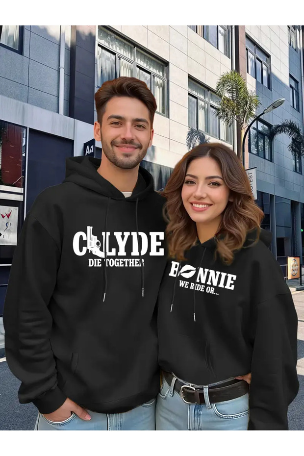 Dear Couple Combination Bonnie and Clayde Printed Special Design Hooded Sweatshirt Set of 2