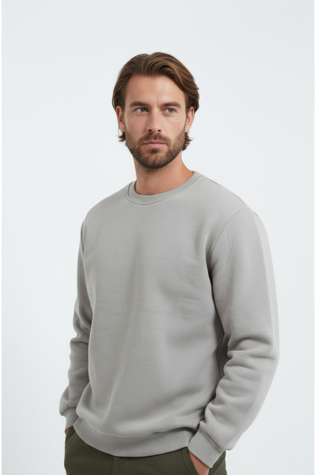 Gray Men's Crew Neck Sweatshirt 3 Thread (Soft Fabric)