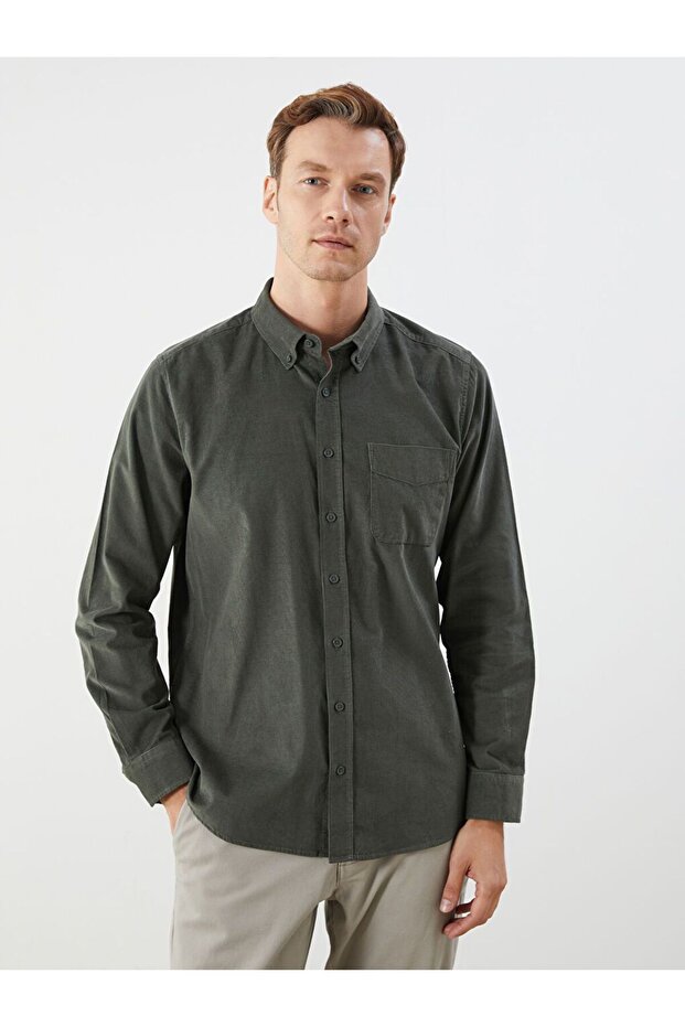 LCWAIKIKI Classic Regular Fit Uzun Kollu Kadife Erkek Gömlek - 1