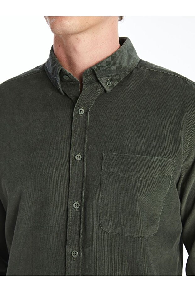 LCWAIKIKI Classic Regular Fit Uzun Kollu Kadife Erkek Gömlek - 6