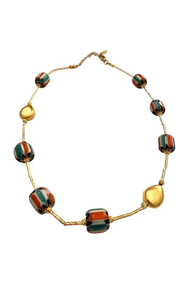 Natural Stone Row Steel Special Design Necklace