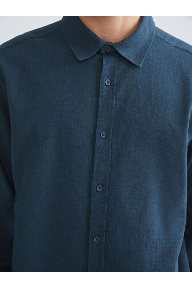 XSIDE Regular Fit Uzun Kollu Keten Görünümlü Erkek Gömlek - 6