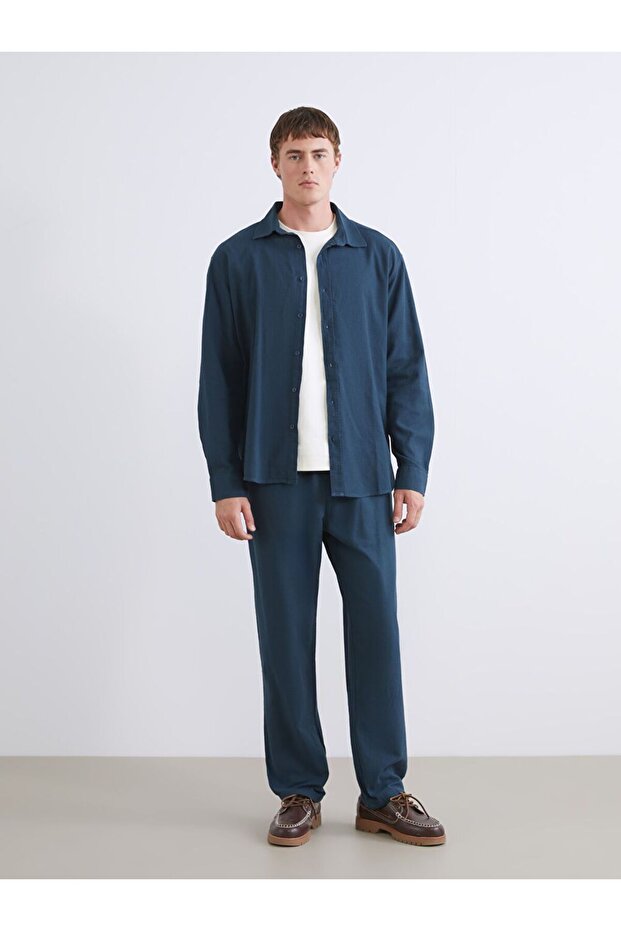 XSIDE Regular Fit Uzun Kollu Keten Görünümlü Erkek Gömlek - 3