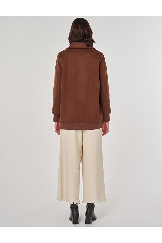 Fermuarlı Süet Ceket Camel - 5