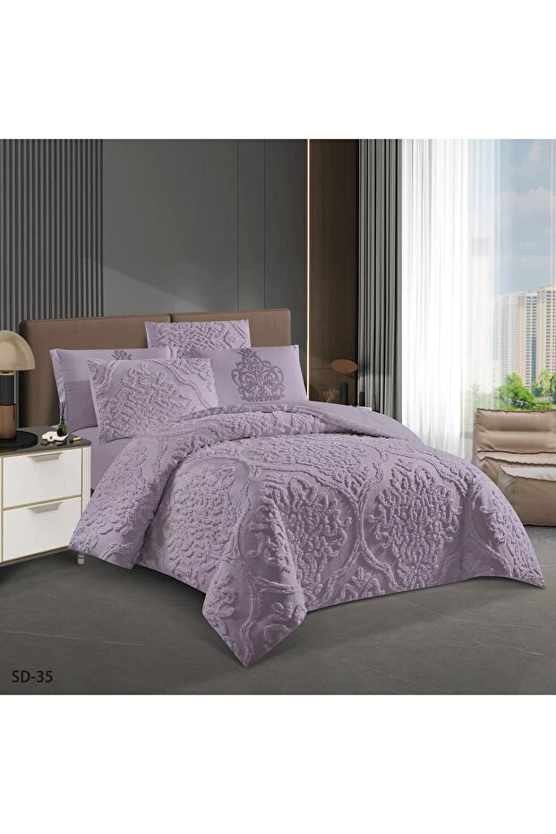 6 Pc Plush Silk Embossed King-size Purple Comforter Set