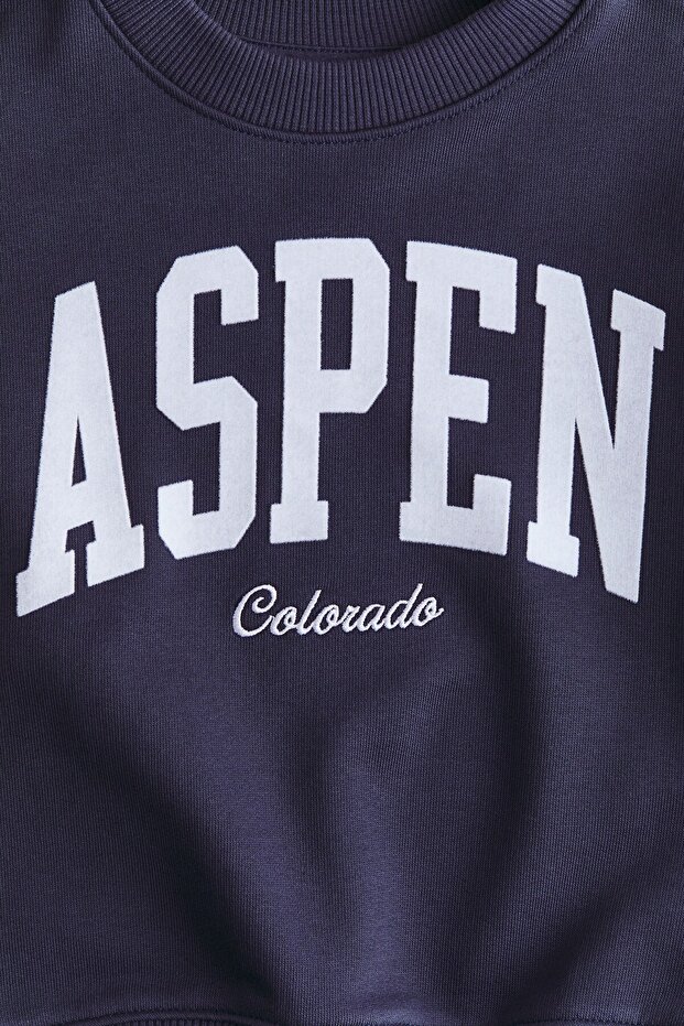 Baskılı Bisiklet Yaka Sweatshirt - 4