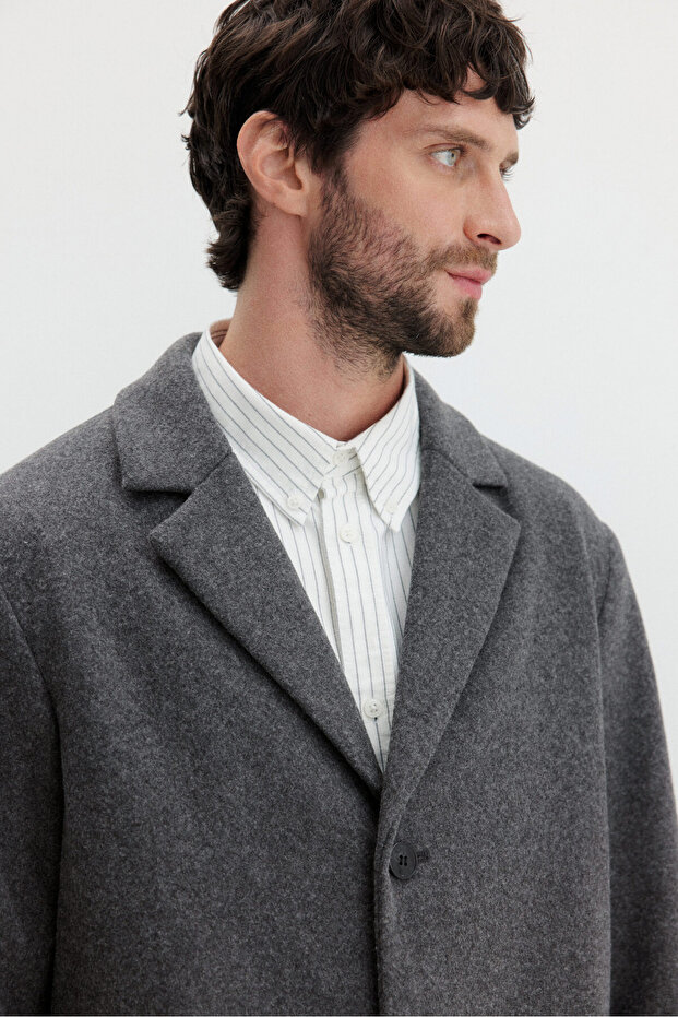 Önü Tek Sıra Düğmeli Kaban - 2