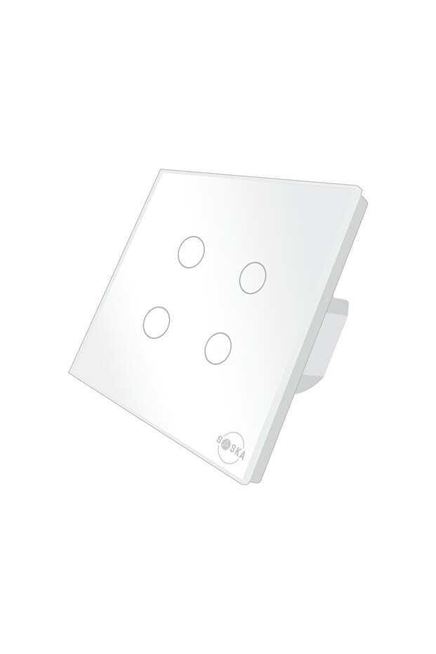 Smart WI-FI Wall Light Switch with App Control, Voice Control - Touch Glass Panel (4 Gang, White)
