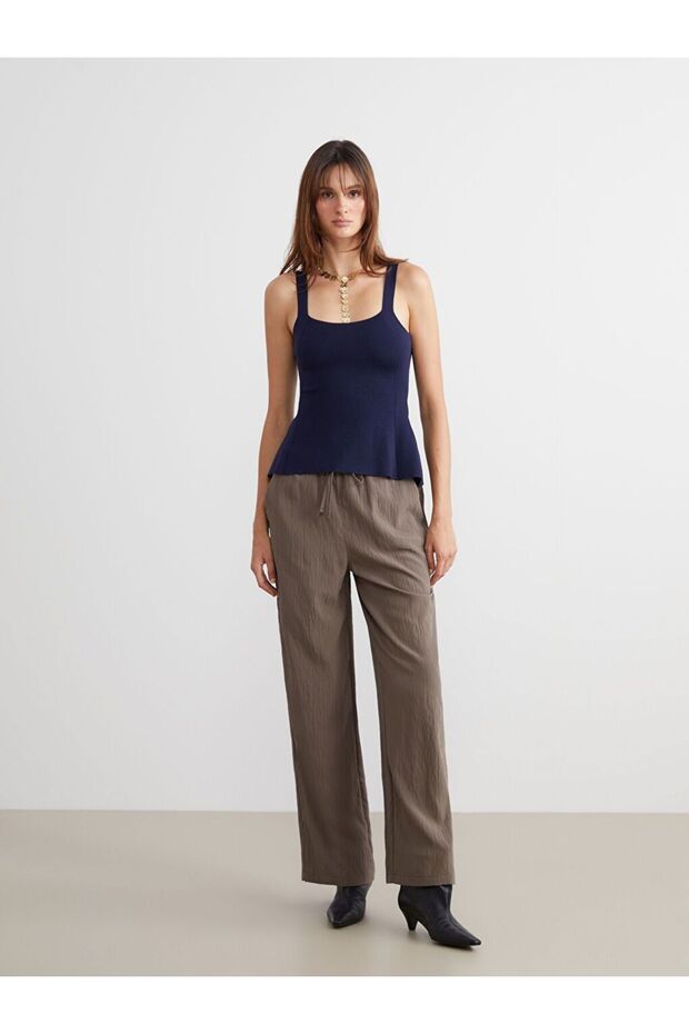 Lcw Vision Women's Elastic Waist Textured Pants