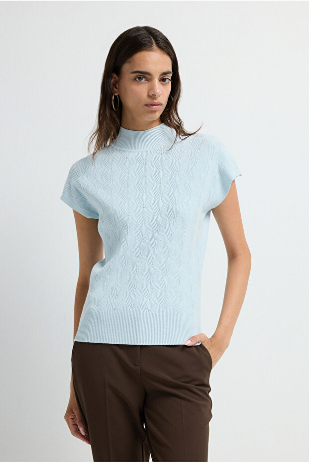 Düşük Kol Triko Bluz - 4