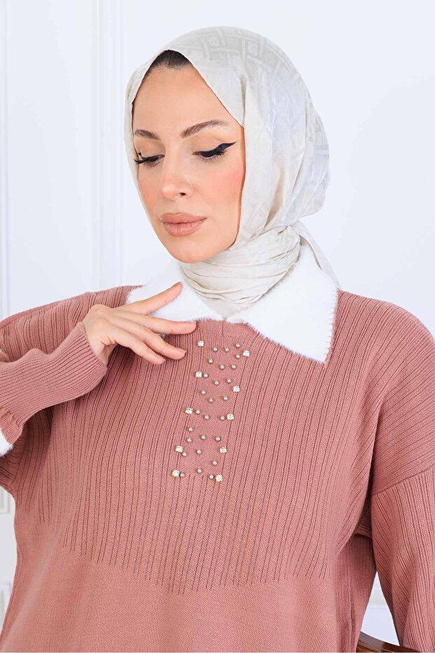 Taş İşlemeli Triko Takım S1009 Gül - 3