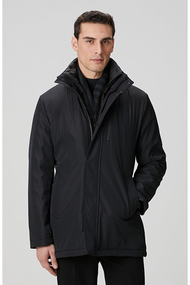 Siyah Dik Yaka Casual Kaban - 1