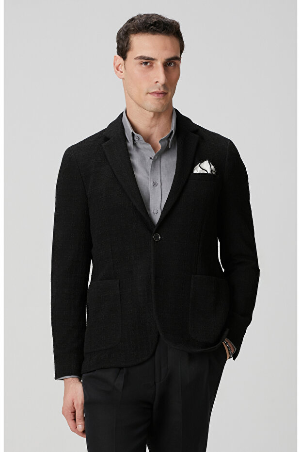 Siyah Yün Karışımlı Örme Ceket - 1