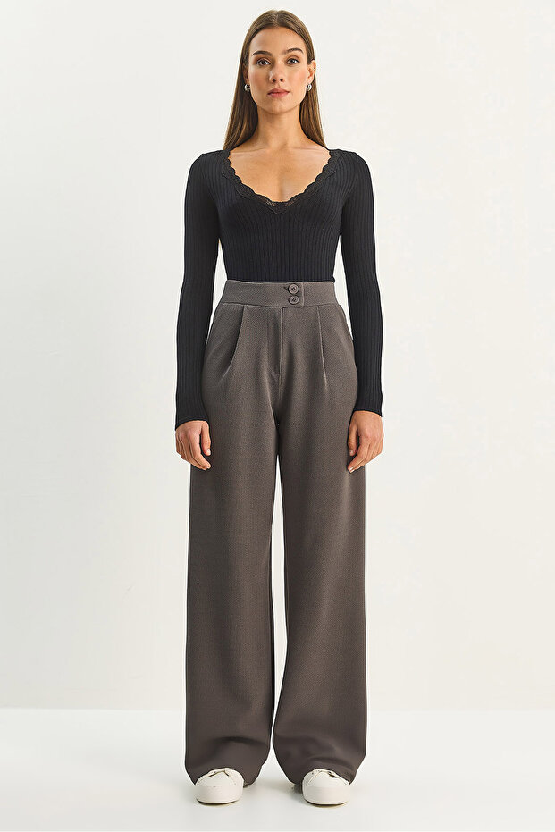 Women's Anthracite High Waist Double Button Palazzo Trousers 1014 60283577