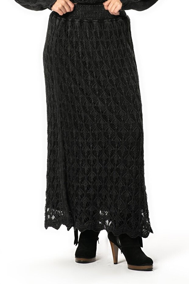Elastic Waist Elvan Autumn and Winter Long Knitted Sweater Skirt Smoked Fm
