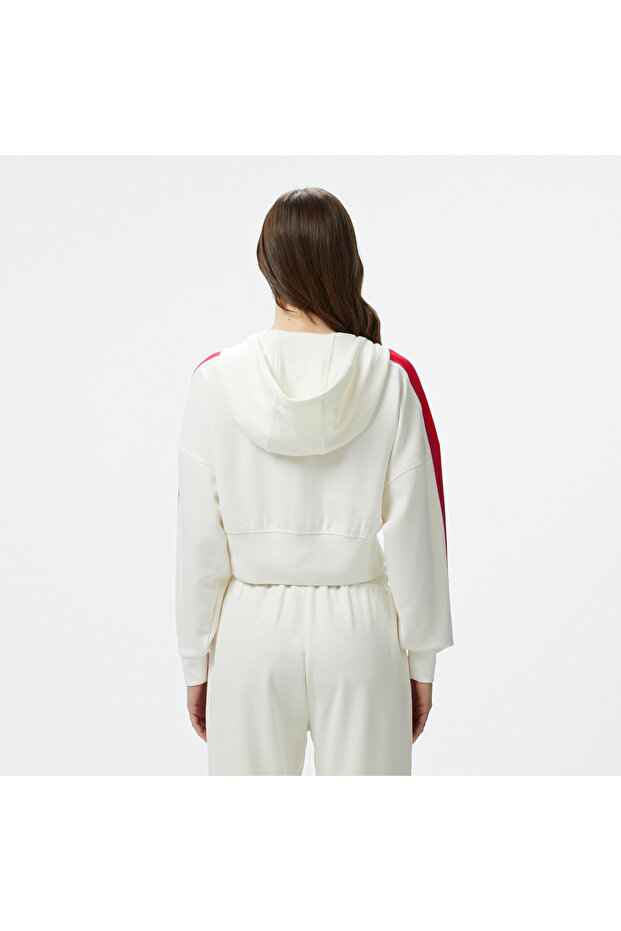 Kadın Crop Fit Fermuarlı Renk Bloklu Beyaz Sweatshirt - 3