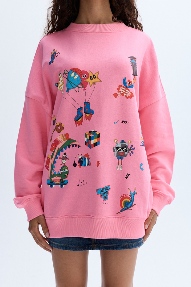 BASKILI BİSİKLET YAKA SWEATSHIRT - 4