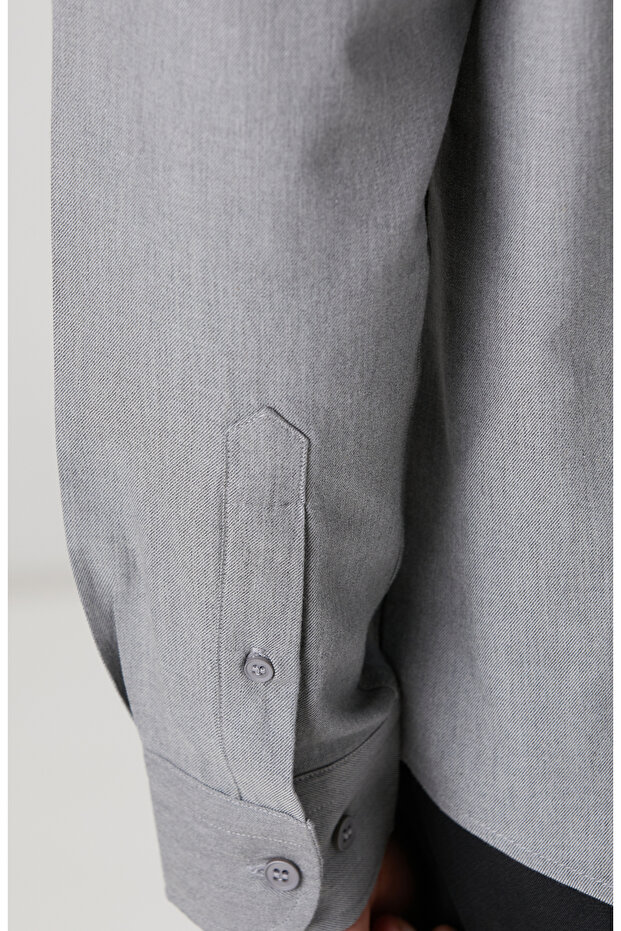 Gri Yün Karışımlı Gömlek - 7