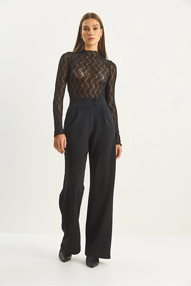 Kadın Yüksek Bel Çift Düğmeli Palazzo Pantolon 1014 60283577 - 4