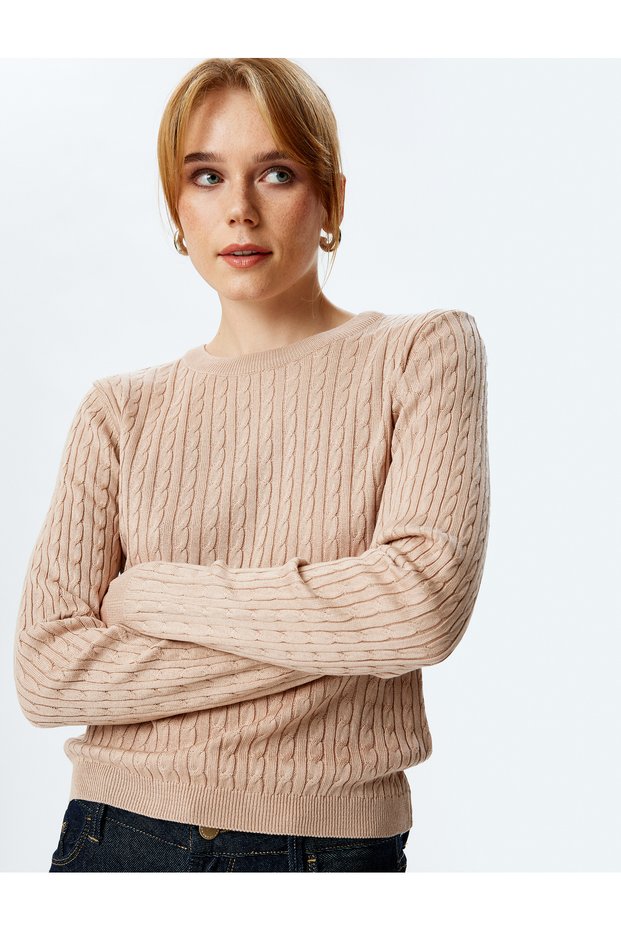Crew Neck Long Sleeve Hair Knit Sweater