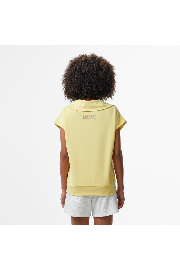 Kadın Kısa Kollu Yarım Fermuarlı Sarı Sweatshirt - 2