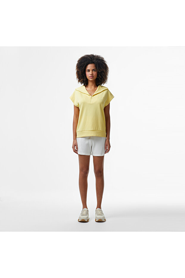 Kadın Kısa Kollu Yarım Fermuarlı Sarı Sweatshirt - 3