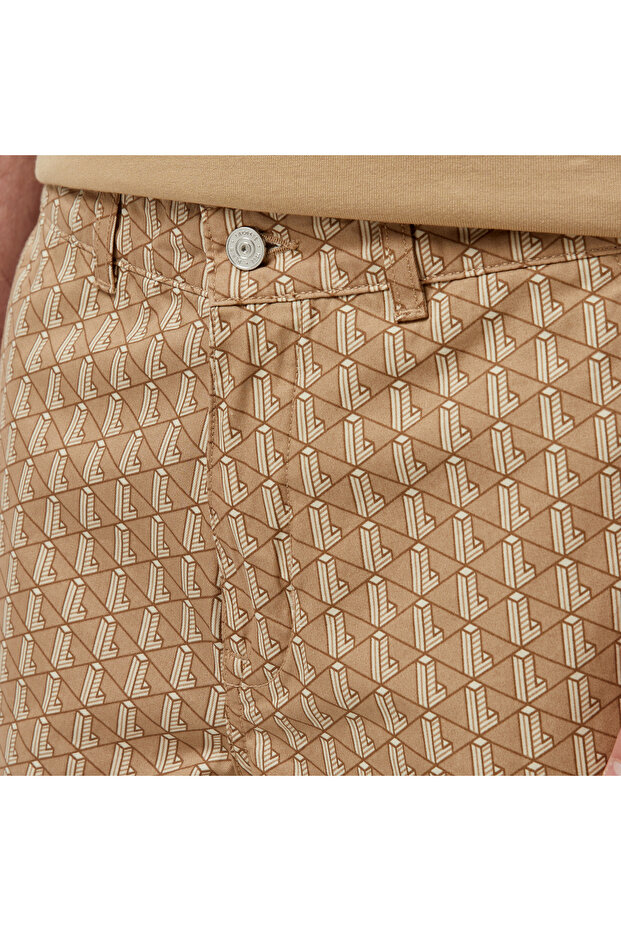 Erkek Loose Fit Monogram Bej Bermuda Şort - 5