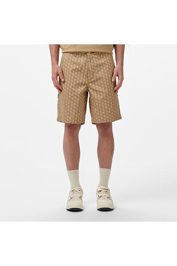 Erkek Loose Fit Monogram Bej Bermuda Şort - 3