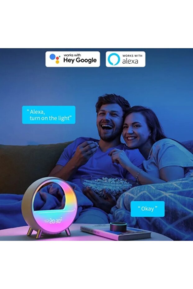 LED Smart Alarm Clock Speaker | Colorful LED Wake Up Light Voice APP Control - 4
