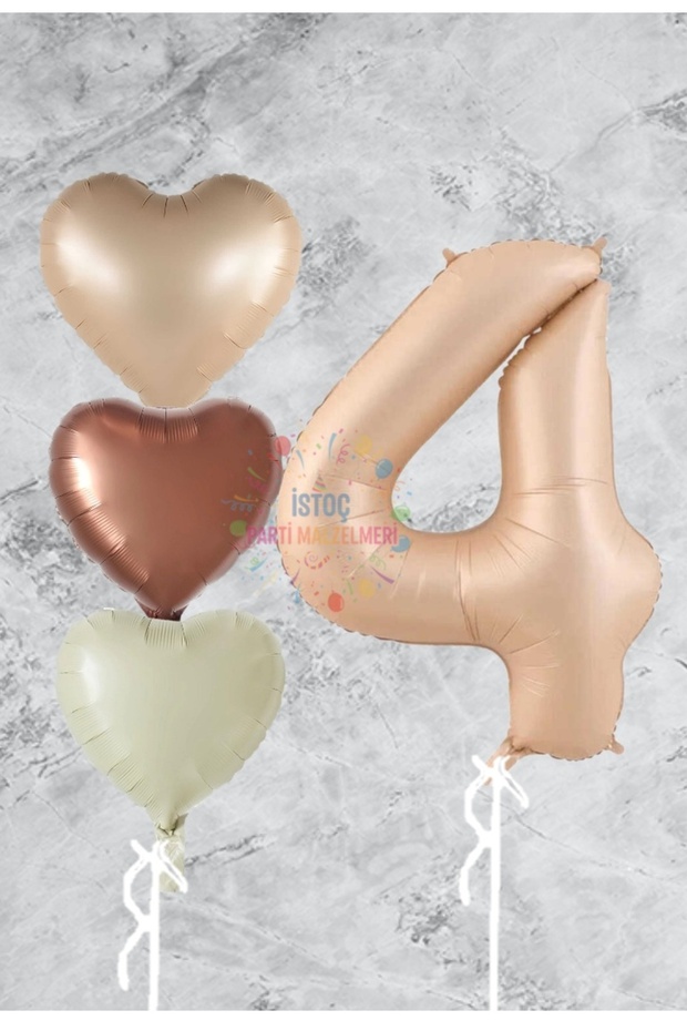 Sand Beige Heart Number Foil Balloon Set 4 Years Old