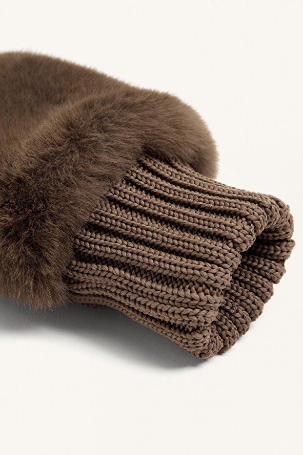 Elastik manşetli suni kürklü eldivenler - 5