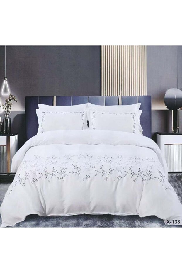 6Pc Plush Cotton Luxurious Embroidery King Size White Lavish Comforter Set