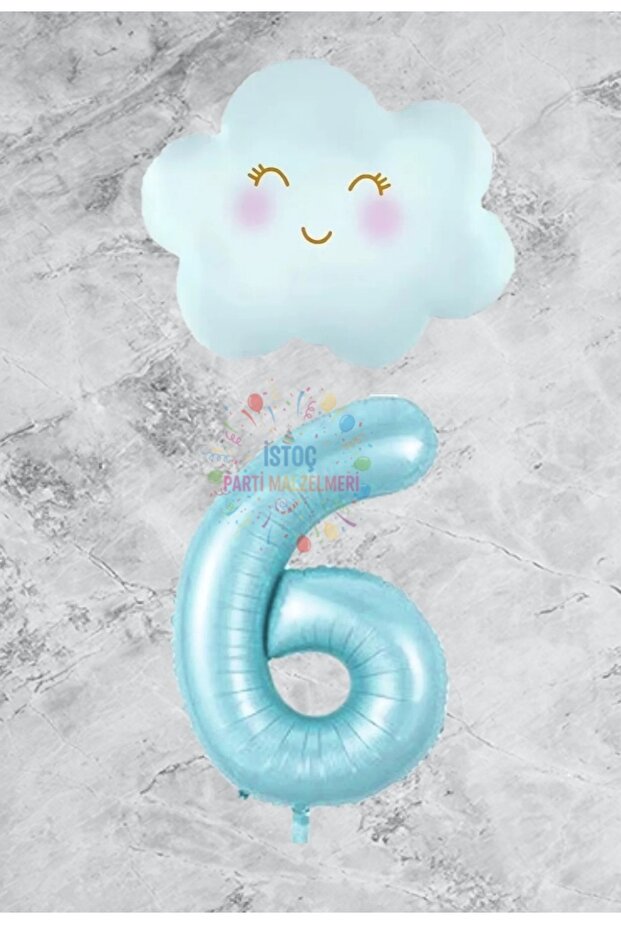 Blue Number Cloud Foil Balloon Set Age 6