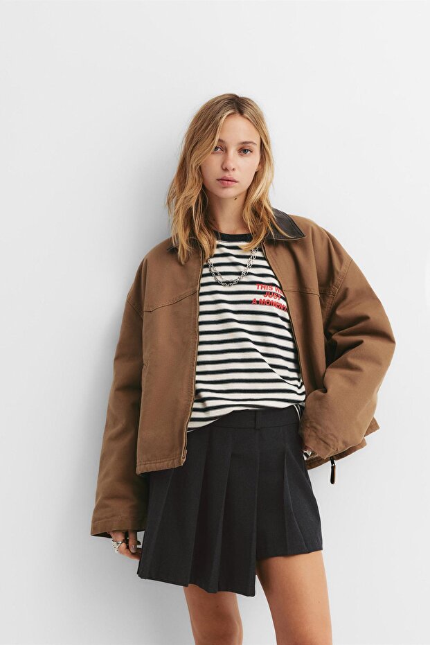 Asimetrik pilili mini etek - 2