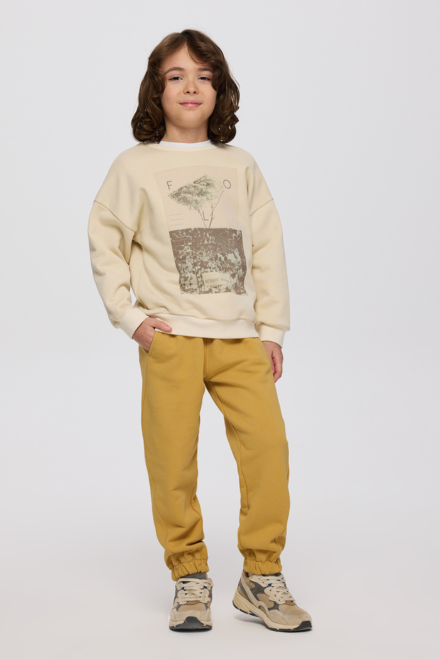 Erkek Çocuk Baskılı Bej Sweatshirt - 1