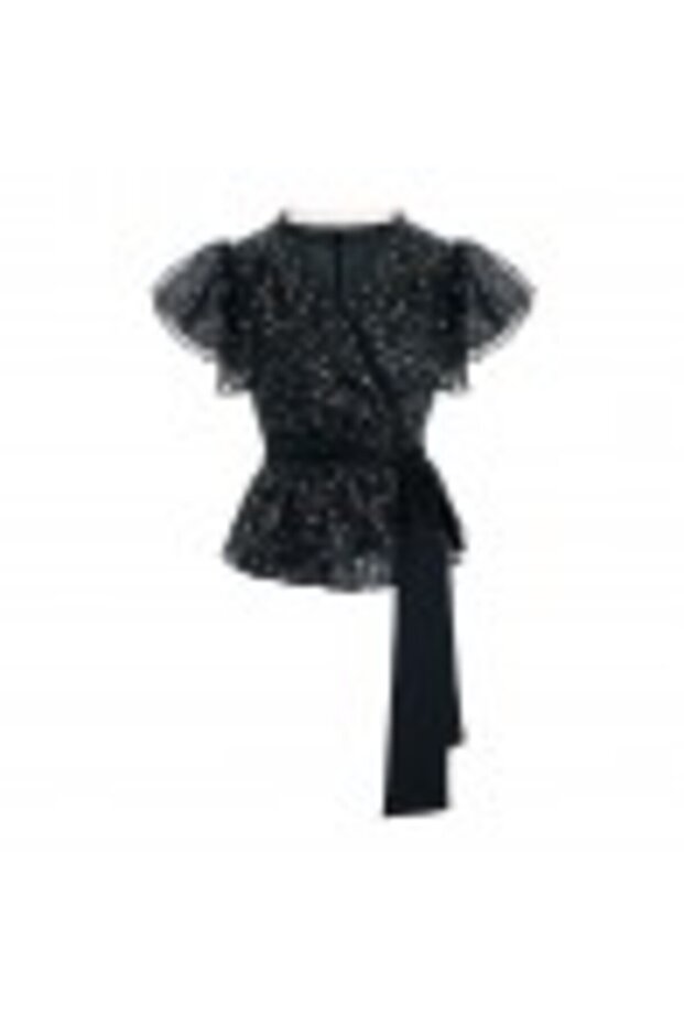 Sequin Top with Flutter Sleeves - Black - 2