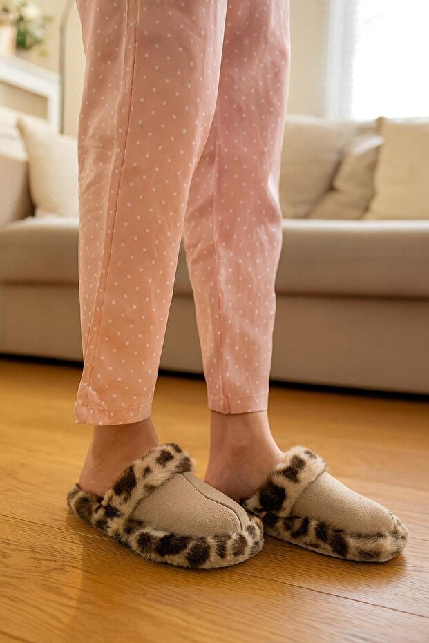 Leopard Patterned Winter Silent House Slippers - 2