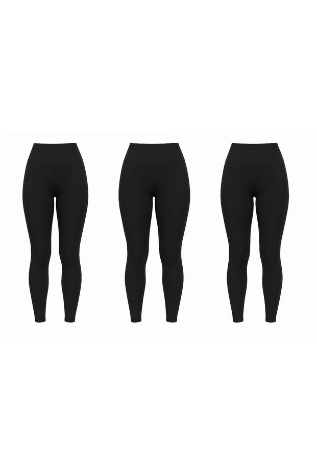 High Waist Basic Women's Leggings Set of 3 |   Only Black Package |   Sports, Yoga, Daily Flexible Recovery