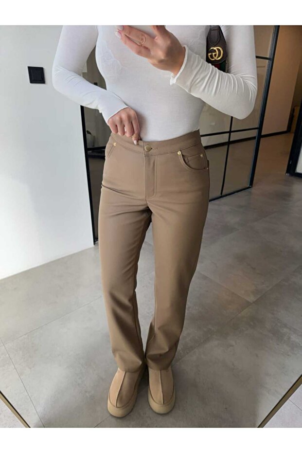 High Waist Mink Leather Pants