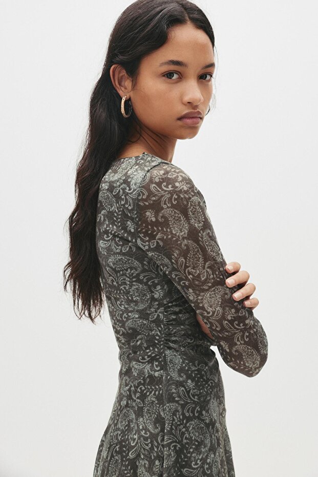 Asimetrik kısa paisley elbise - 5