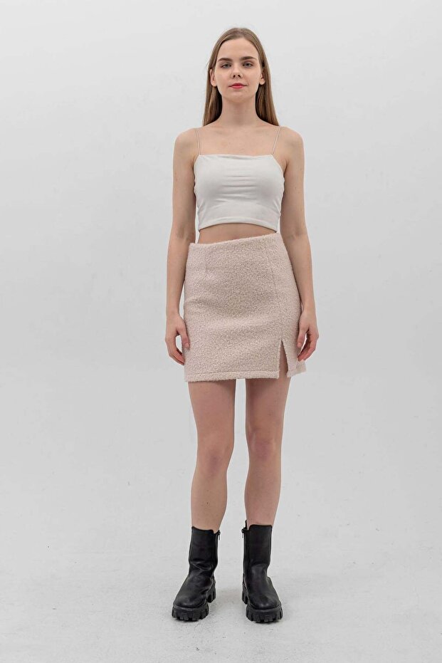 Fusta Mini Buklet Ecru - 3