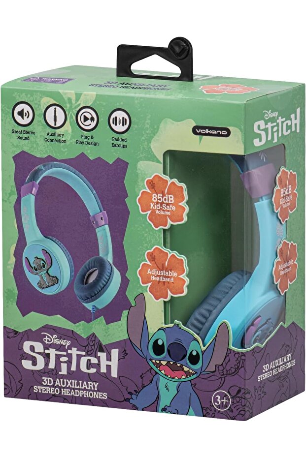 Volkano Disney Stitch Kids Auxiliary Headphones | Soft Padded Earcups | Wired On-Ear Headset for Kid