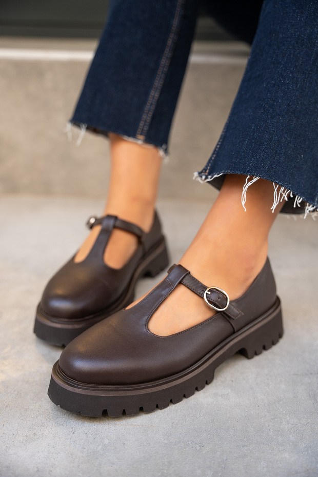Rikos Bitter Brown Genuine Leather Classic Women's Shoes