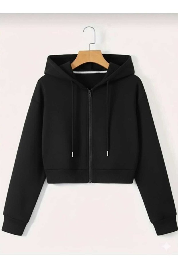 Black Zippered 3-Thread Crop