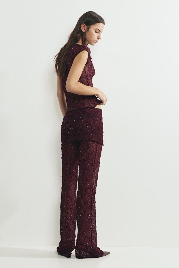 Dantel taşlı bel detaylı pantolon - 4