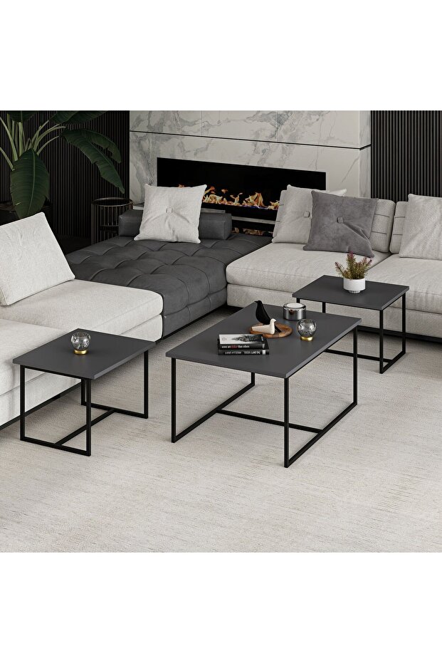 Levada 3'lü Zigonlu Sehpa - Antrasit - 5