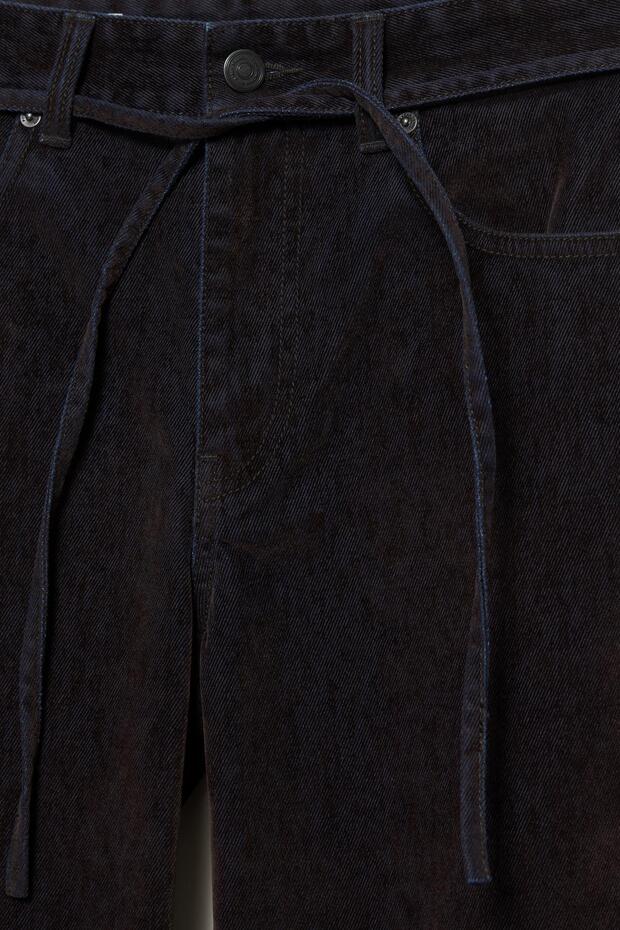 Kemerli orta bel bol paça jean - 9