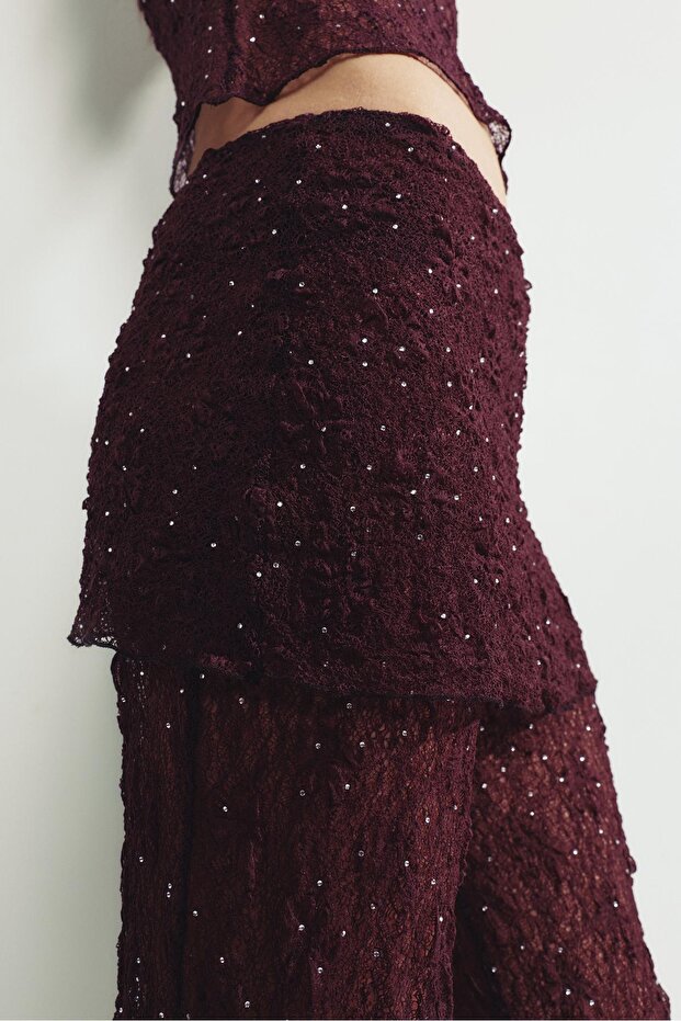 Dantel taşlı bel detaylı pantolon - 2