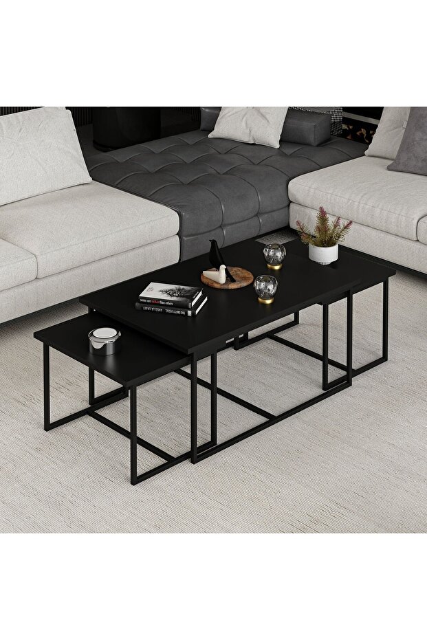 Levada 3'lü Zigonlu Sehpa - Siyah - 1