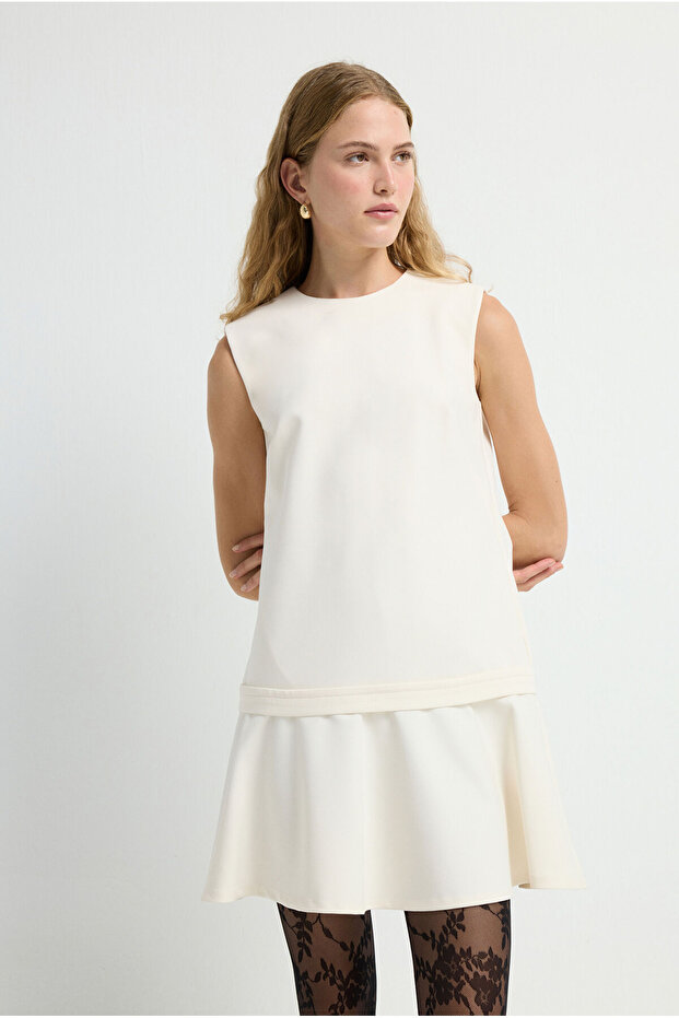 Ekru Düz Elbise - 4